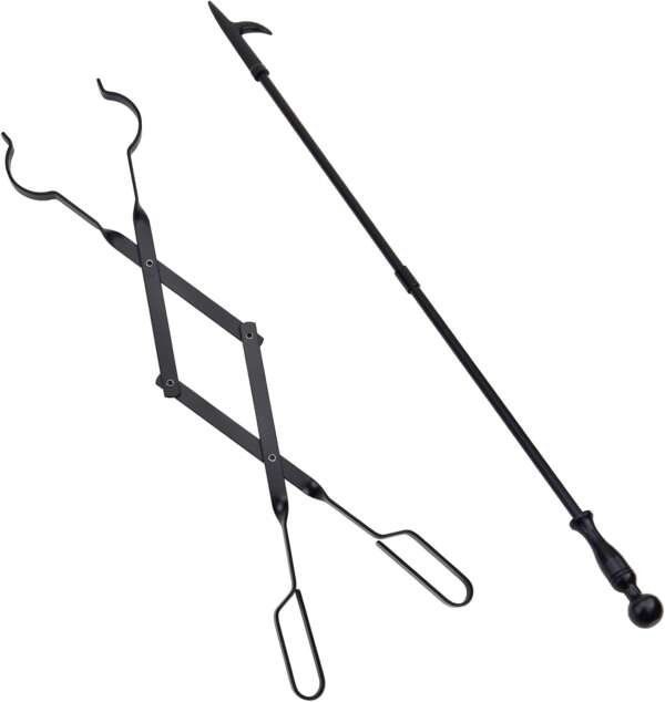 Log Grabber Fireplace Tongs Wood Fired Oven Tool Grill Camping Fire Pit Tool (Tongs+Poker)